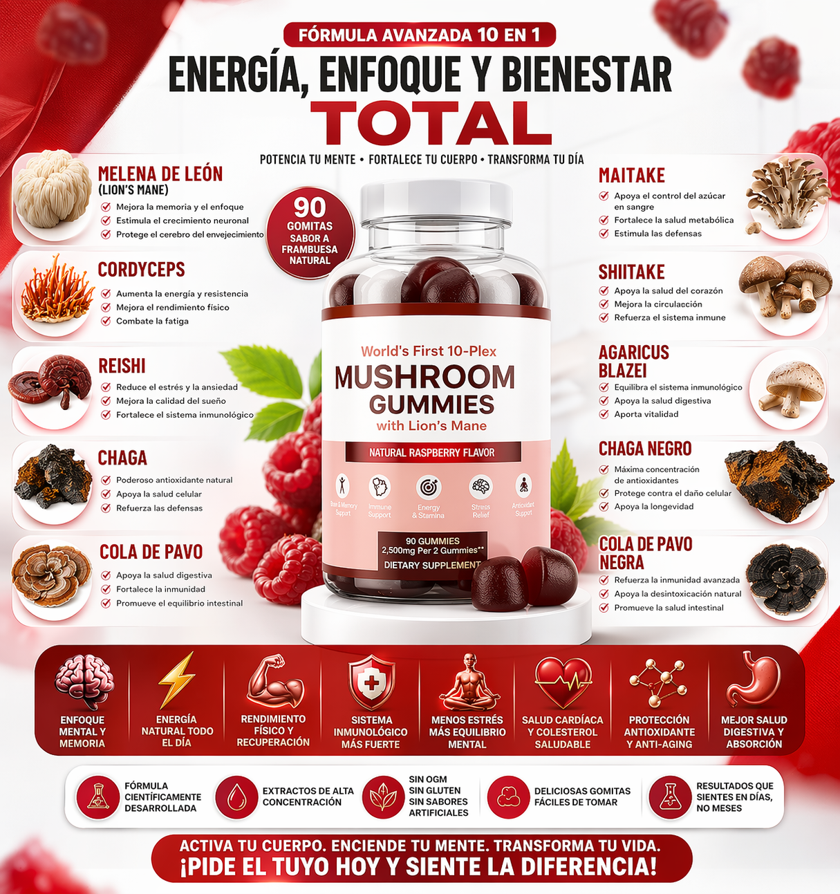 "¡ACTIVA TU MENTE Y CUERPO EN DÍAS! Desbloquea tu Potencial Total con la Fórmula de Hongos más Completa del Mundo."